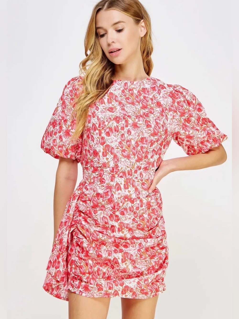 Strut & Bolt Mini Floral Puff Sleeve Dress Size Small